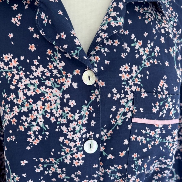 PAPINELLE Cotton/Silk Long Sleeve Pajama Set in Navy Cherry Blossom Print - M - Picture 2 of 15